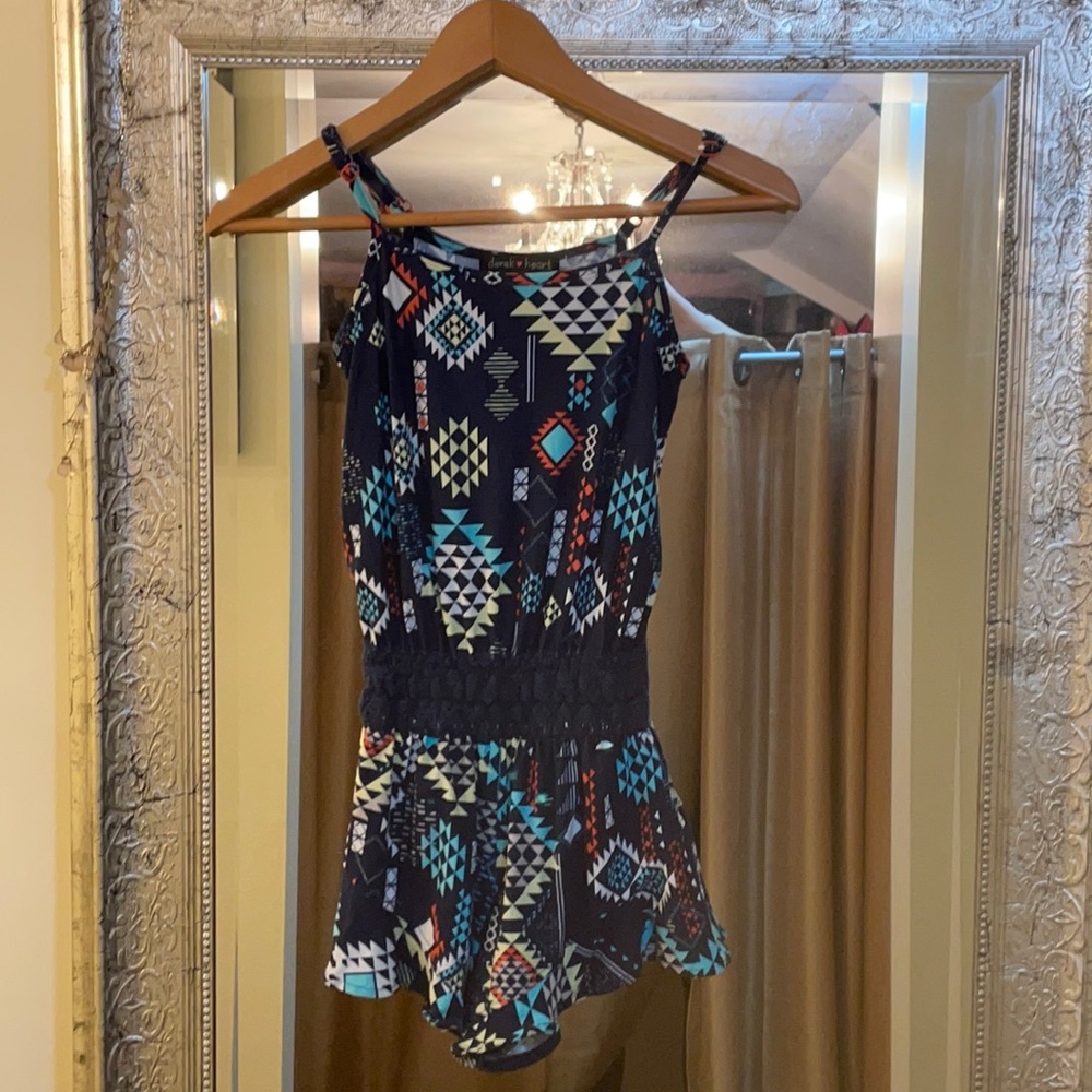 Derek Heart printed elastic lace waist romper